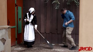 Brunette, Couple, Fucking, Gagging, Maid, Shy, Uniform