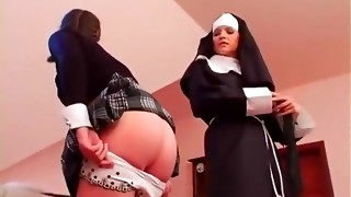 Three schoolgirls and a Nun