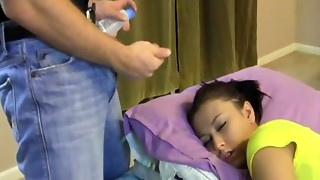 Babe, Brunette, Cumshot, Handjob, Masturbation, Natural, Shaved, Sleeping