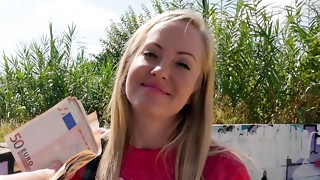 Amateur, Babe, Blonde, Blowjob, Cumshot, Money, Outdoor, POV, Public Nudity, Reality, Shaved