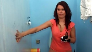 Hottie gets pleasantly surprised by hard cock at public toilet