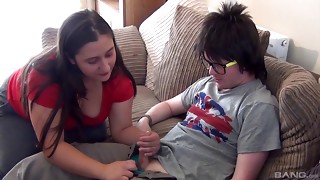 Brunette, Chubby, Couple, Fucking, Handjob, Slut