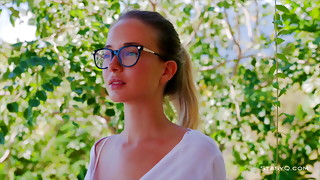 Blonde, Glasses, Lingerie, Outdoor, Panties, Softcore