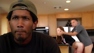 Blowjob, Cuckold, Facial, Handjob, Kitchen, Redhead, Spanking, Squirting