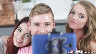 Big Boobs, Big Cock, Blonde, Cumshot, Fucking, Group Sex, Lingerie, Small Tits, Student, Teen, Threesome