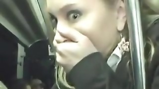 Blonde, Bus, Cumshot, Interracial, Pornstar, Public Nudity, Upskirt